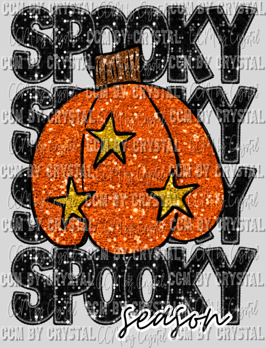 Spooky Season Pumpkin Faux Embroidery Faux Sequins Halloween Fall Ready to Press Transfer