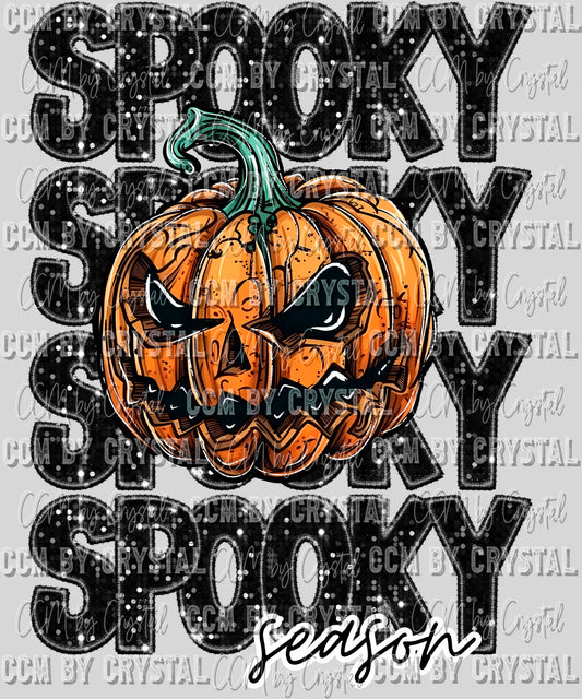 Spooky Season Pumpkin Faux Embroidery Faux Sequins Halloween Fall Ready to Press Transfer