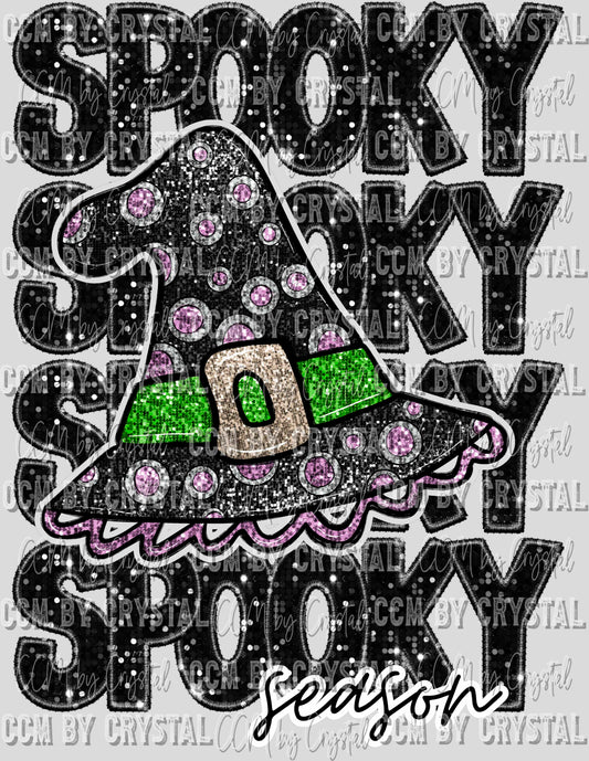 Spooky Season Witch Hat Halloween Faux Sequins Faux Embroidery Ready to Press Transfer