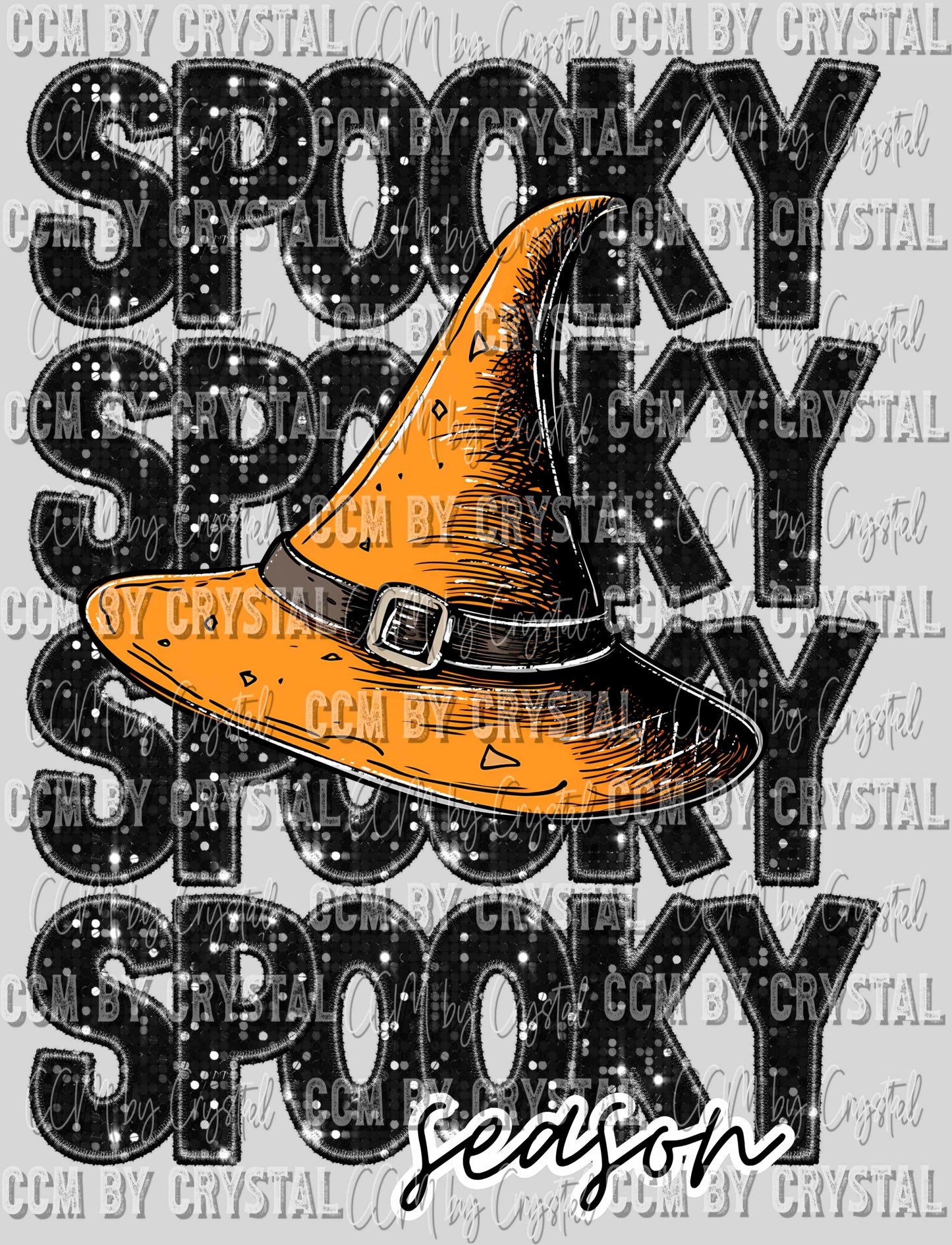 Spooky Season Witch Hat Faux Embroidery Faux Sequins Halloween Fall Ready to Press Transfer