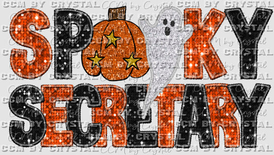 Spooky Secretary Faux Sequins Faux Embroidery Fall Halloween Ready to Press Transfer