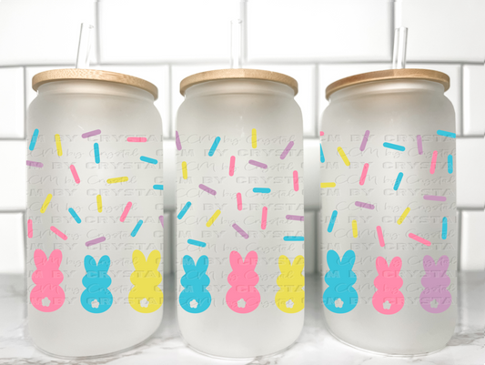 Easter Bunnies with Sprinkles UV DTF Transfer 16oz Libby Glass Can Wrap Ready to Apply