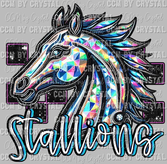 Stallions Faux Rhinestones Effect Ready to Press Transfer DTF Transfer Sublimation Transfer