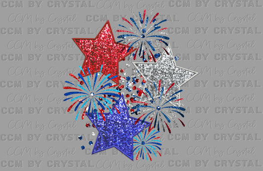 Stars and Fireworks USA Faux Sequins Ready to Press Transfer DTF Transfer Sublimation Transfer