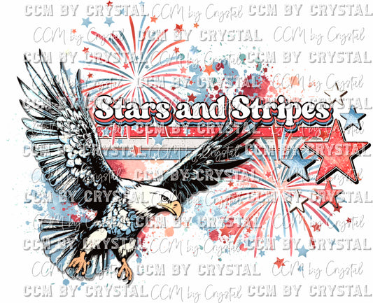 Stars and Stripes Eagle Fourth of July Patriotic Western Ready to Press Transfer