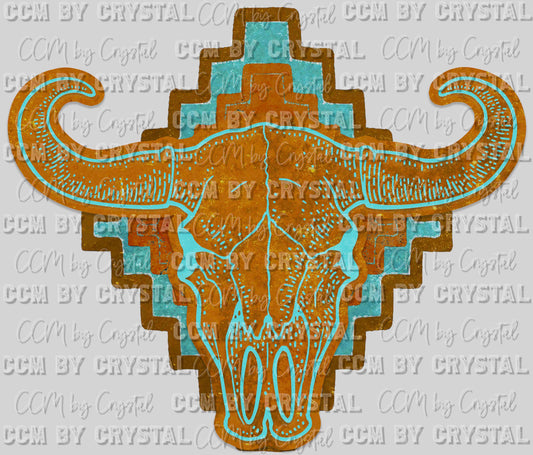 Aztec Bull Skull Rodeo Western Ready to Press Transfer