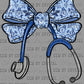 Bow Stethoscope Blue Floral Nurse Ready to Press Transfer DTF Transfer Sublimation Transfer