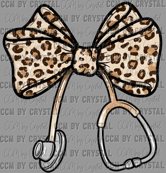 Bow Stethoscope Leopard Nurse Ready to Press Transfer DTF Transfer Sublimation Transfer