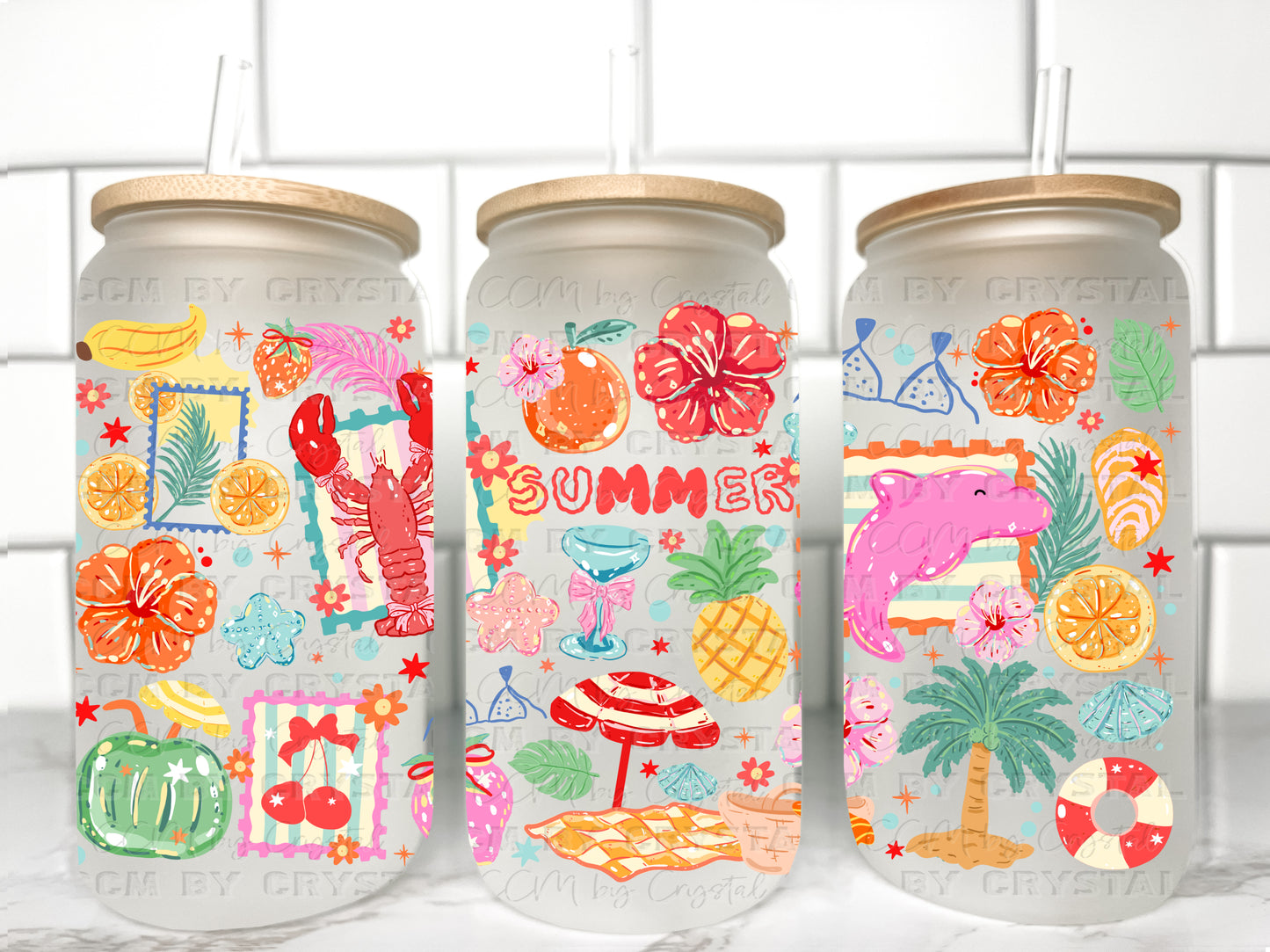 Summer UV Transfer 16oz Libby Glass Can Wrap Ready to Apply
