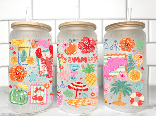 Summer UV Transfer 16oz Libby Glass Can Wrap Ready to Apply