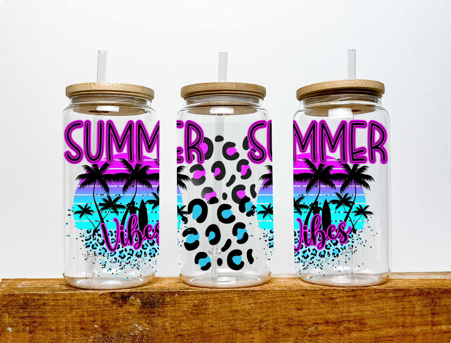 Summer Vibes UV Transfer 16oz Libby Glass Can Wrap Ready to Apply