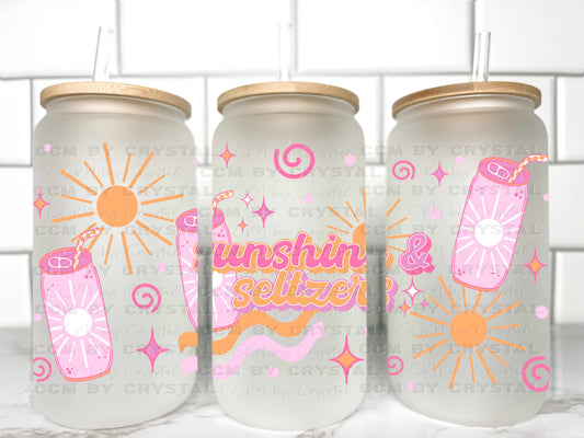 Sunshine and Seltzers Summer UV Transfer 16oz Libby Glass Can Wrap Ready to Apply