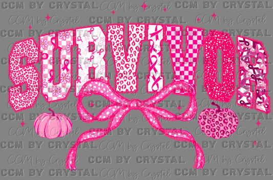 Survivor Pink Lace Breast Cancer Awareness Ready to Press Transfer DTF Transfer Sublimation Transfer