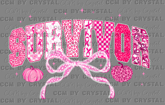 Survivor White Lace Breast Cancer Awareness Ready to Press Transfer DTF Transfer