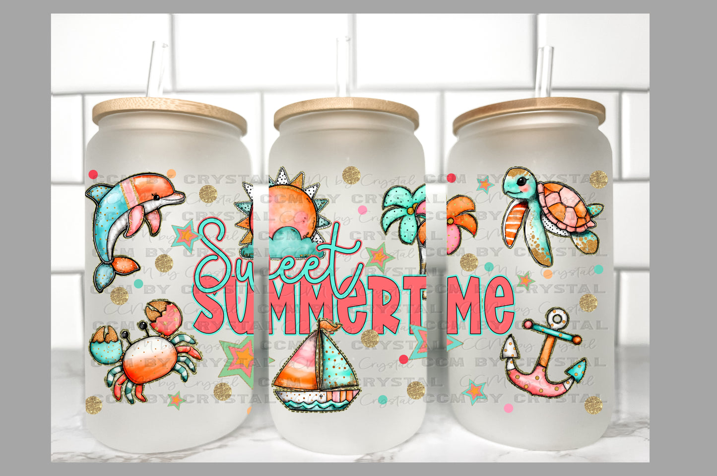 Sweet Summertime UV Transfer 16oz Libby Glass Can Wrap Ready to Apply