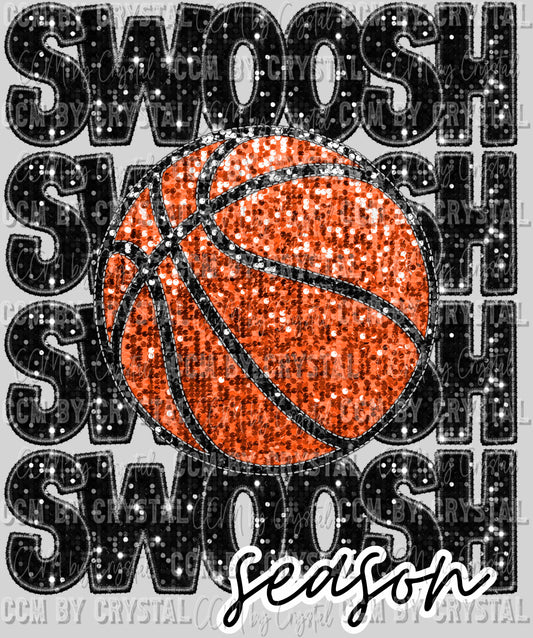 Swoosh Season Basketball Faux Sequins Faux Embroidery Ready To Press Transfer