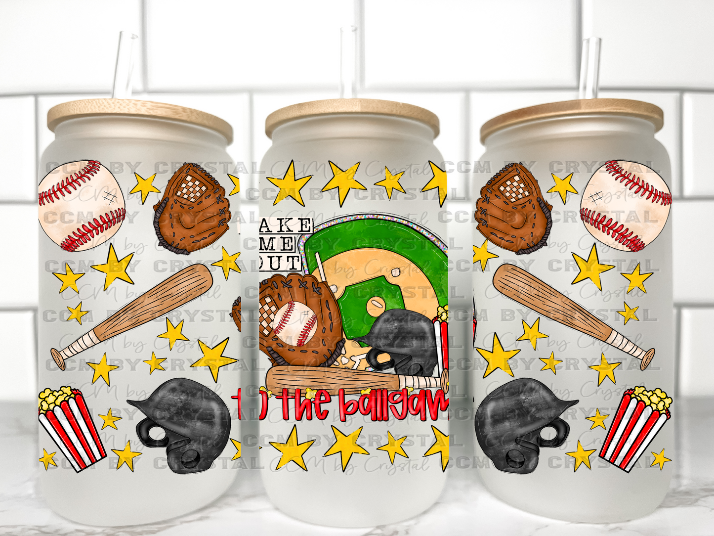 Take Me Out to the Ballgame Baseball UV Transfer 16oz Libby Glass Can Wrap Ready to Apply