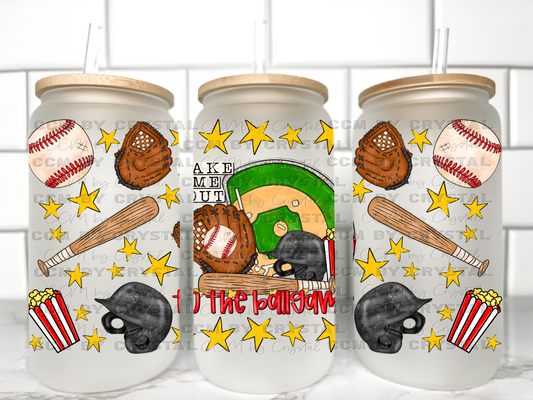 Take Me Out to the Ballgame Baseball UV Transfer 16oz Libby Glass Can Wrap Ready to Apply