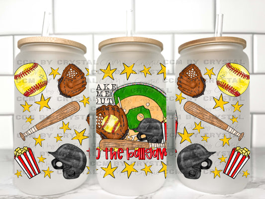 Take Me Out to the Ballgame Softball UV Transfer 16oz Libby Glass Can Wrap Ready to Apply