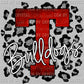 T Bulldogs Red with Silver Leopard background Ready To Press Transfer