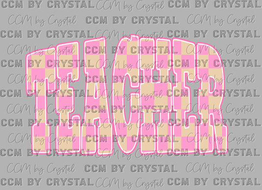 Teacher Pink Checkered Ready to Press Instant Peel DTF Transfers Sublimation Transfers