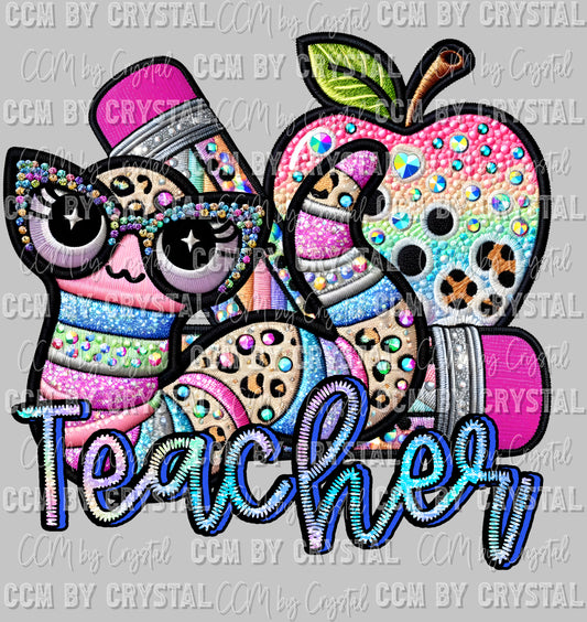 Back to School Teacher Faux Rhinestone Effect Ready to Press Transfer DTF Transfer Sublimation Transfer