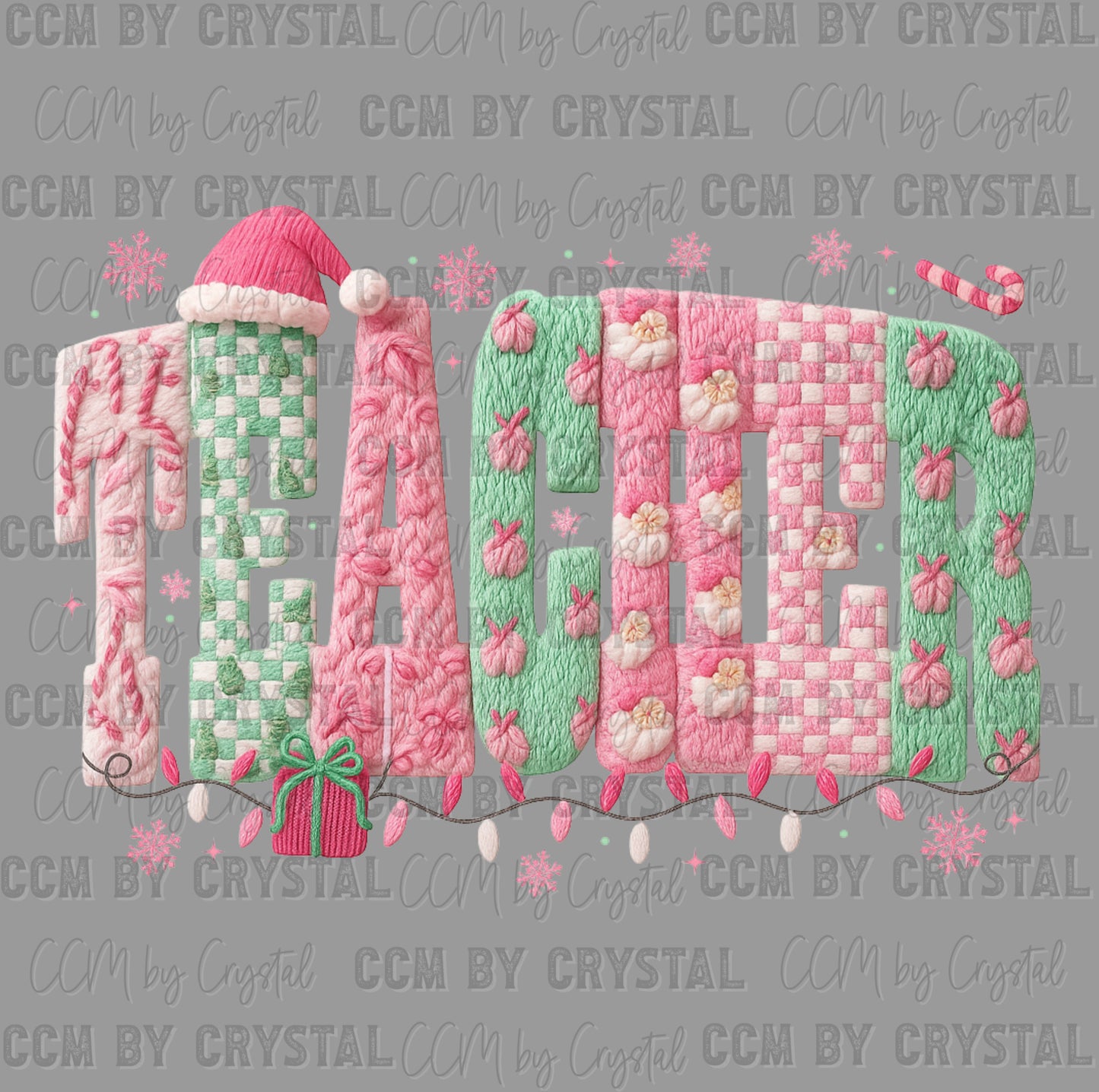 Teacher Faux Fake Yarn Christmas Ready to Press Instant Peel DTF Transfers Sublimation Transfers