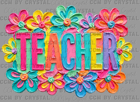 Teacher faux fake Texture Floral DTF Transfer Sublimation Transfer