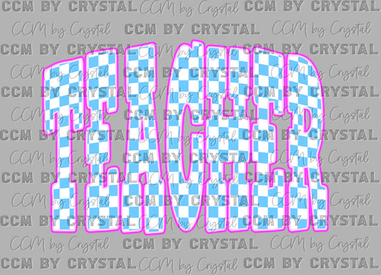 Teacher Blue Checkered Ready to Press Instant Peel DTF Transfers Sublimation Transfers