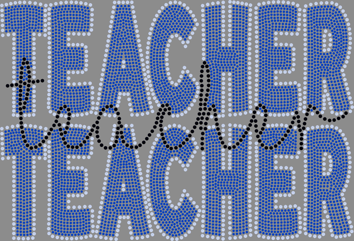 Teacher Stacked Approximately 11" wide Spangle Transfer 3 colors
