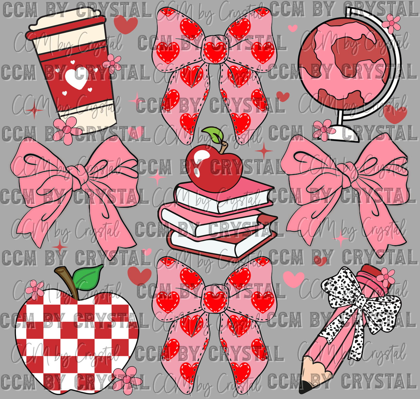Teacher School Coquette Valentines Day Ready to Press Transfer DTF Transfer Sublimation Transfer