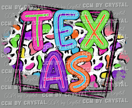 Texas Colorful Leopard Background Ready to Press Transfer