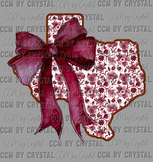 Pocket Stacked Floral Maroon Texas Ready to Press Transfer DTF Transfer Sublimation Transfer