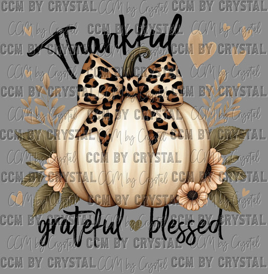 Thankful Grateful Blessed Pumpkin Bow Fall UV DTF Transfer Sticker UV Transfer Ready to Apply