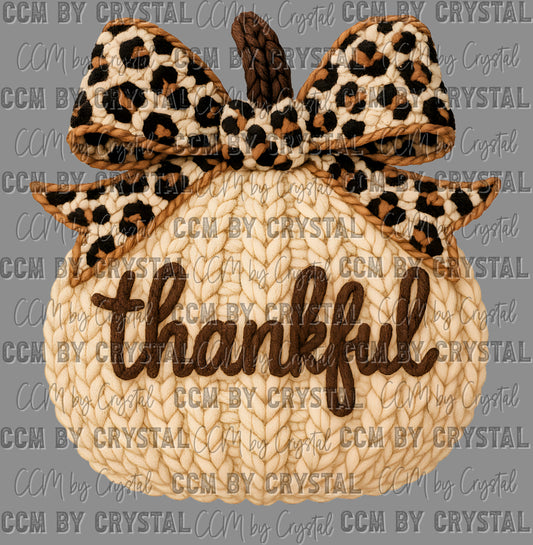 Thankful Pumpkin Bow Fall Faux Yarn UV DTF Transfer Sticker UV Transfer Ready to Apply