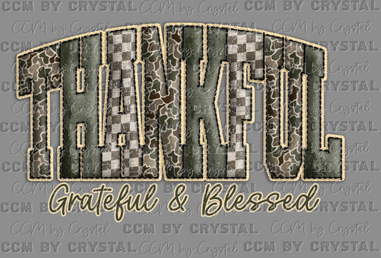 Thankful Grateful Blessed Camo Ready to Press Transfer DTF Transfer Sublimation Transfer