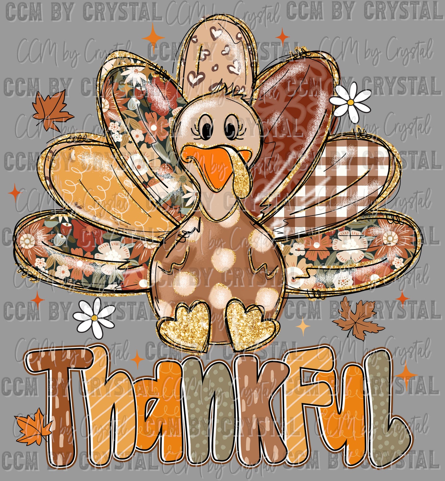 Thankful Turkey Fall Thanksgiving Ready to Press Transfer DTF Transfer Sublimation Transfer