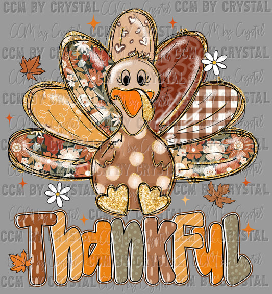 Thankful Turkey Fall Thanksgiving Ready to Press Transfer DTF Transfer Sublimation Transfer