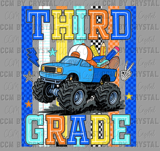 Third 3rd Monster Truck Back to School Ready to Press Transfer Direct to Film DTF Transfers