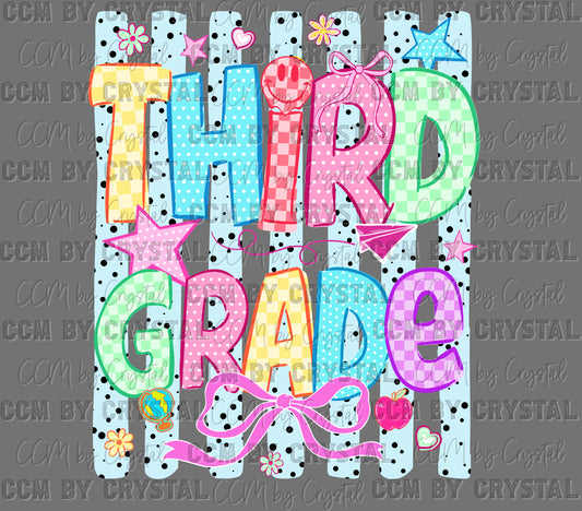 Third 3rd Grade Girly Pastel Back to School Ready to Press DTF Transfers Sublimation Transfers