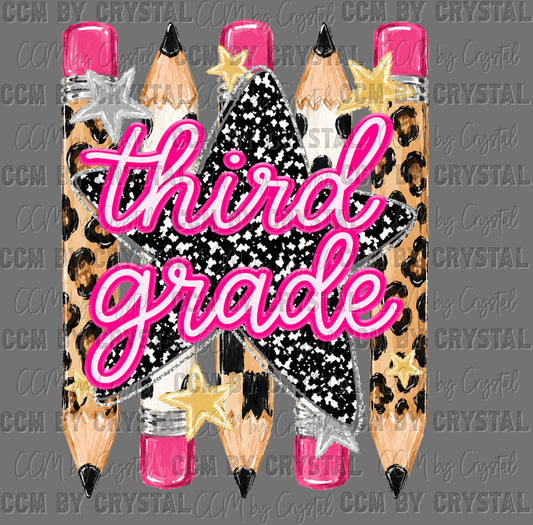 3rd Third Grade Leopard Pencils Back to School Ready to Press Transfer Direct to Film DTF Transfers