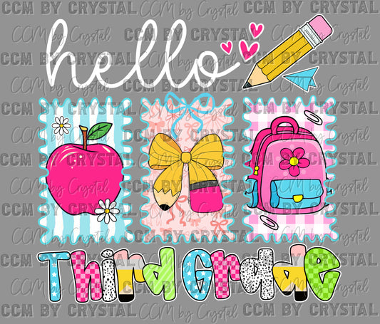 Hello, Third Grade Back to School Ready to Press Transfer DTF Transfer