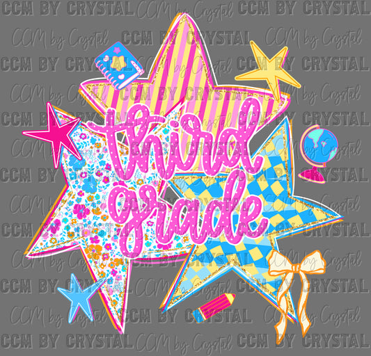 3rd Third Girly Stars Back to School Ready to Press DTF Transfers Sublimation Transfers