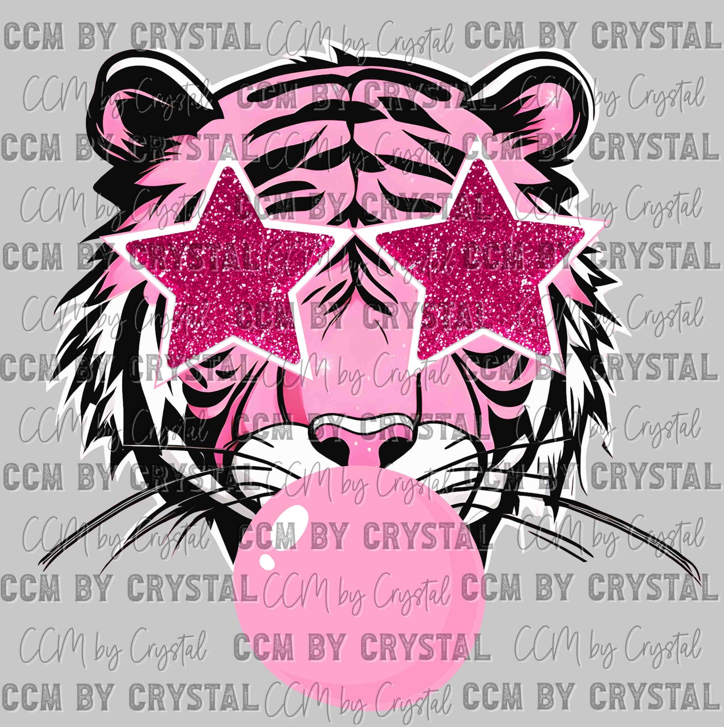 Pink Tiger Blowing A Bubble Ready to Press Transfer