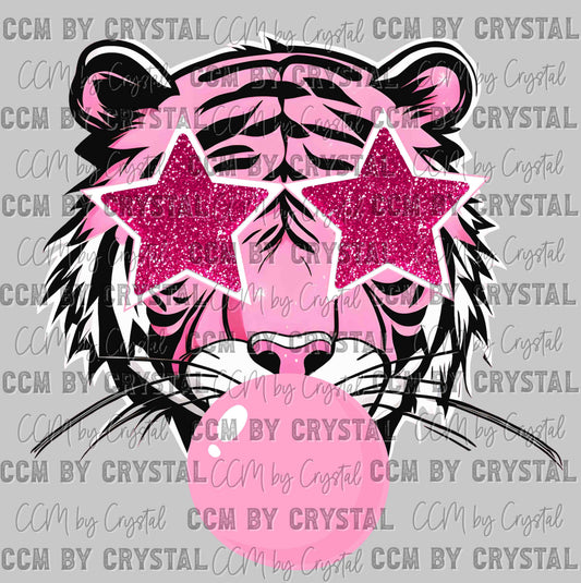Pink Tiger Blowing A Bubble Ready to Press Transfer