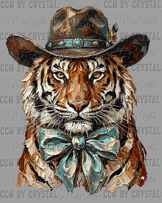 Western Tiger Mascot Faux Texture Paint Ready to Press DTF Transfers Sublimation Transfers