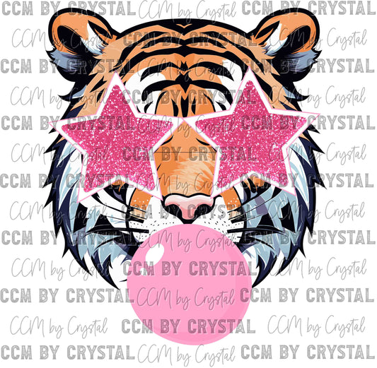 Tiger Blowing a Bubble Ready to Press Transfer