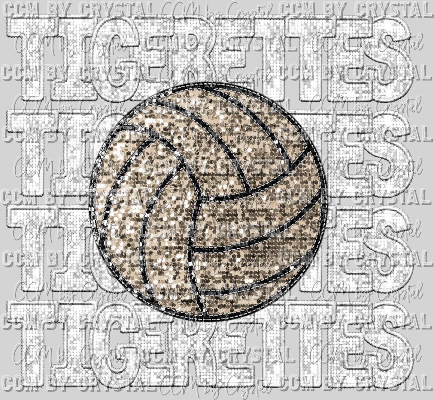 Tigerettes Volleyball Faux Embroidery Faux Sequins Mascot Ready to Press Transfer