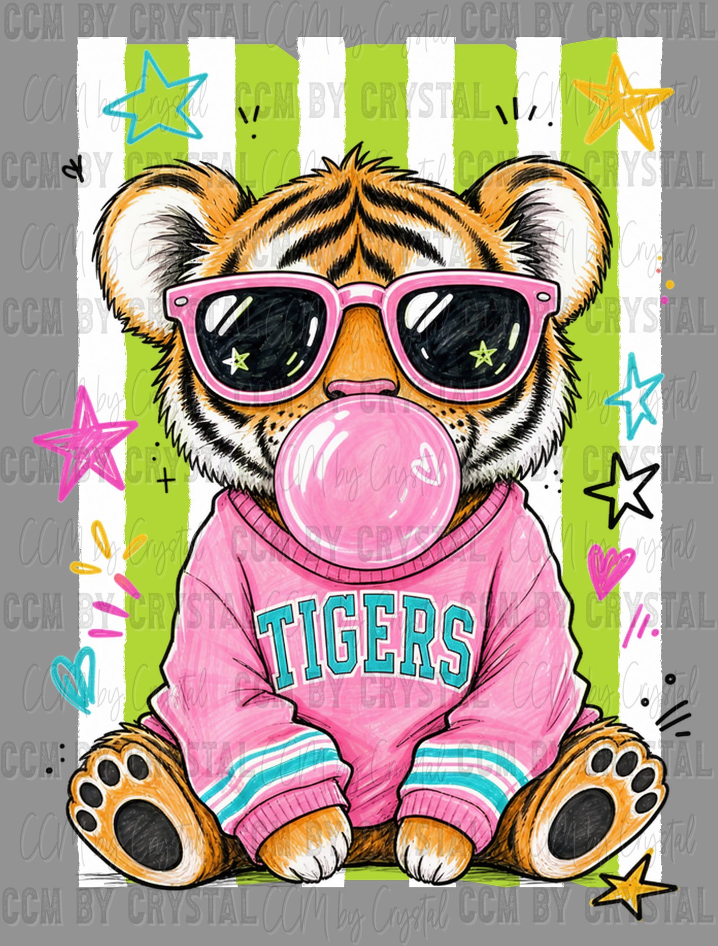 Tigers Bubble Green Mascot Ready to Press DTF Transfers