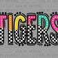 Tigers Colorful Checkered Mascot Ready to Press Transfer DTF Transfer Sublimation Transfer